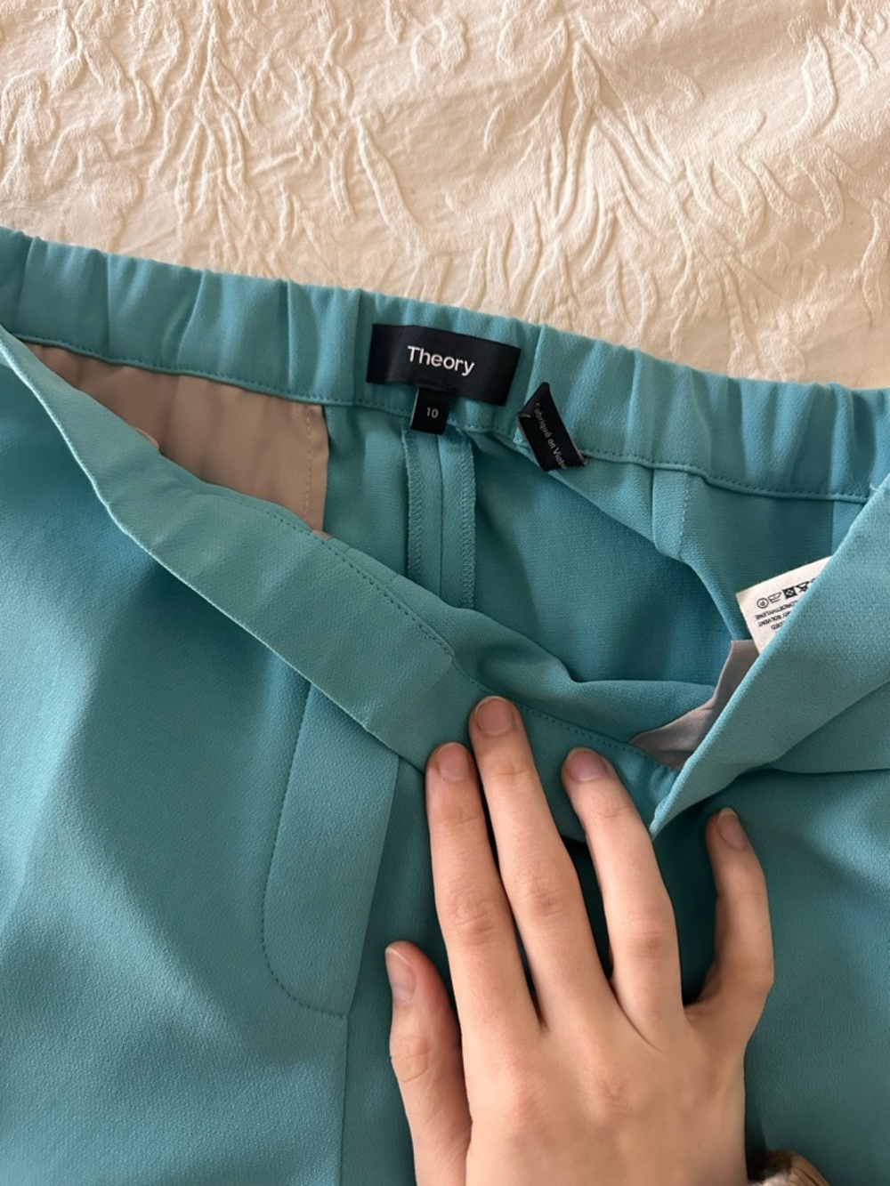 Theory Cropped Pull-On Pants in Aqua Blue - Picture 5 of 6